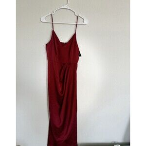 NWT Express Red Classic Satin Cami Slip Wrap Dress Formal Wedding Midi Feminine